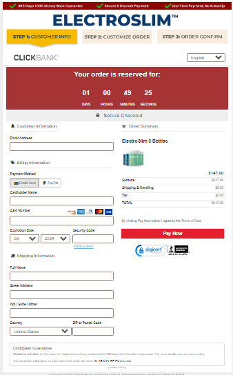 ElectroSlim Secured Checkout Form